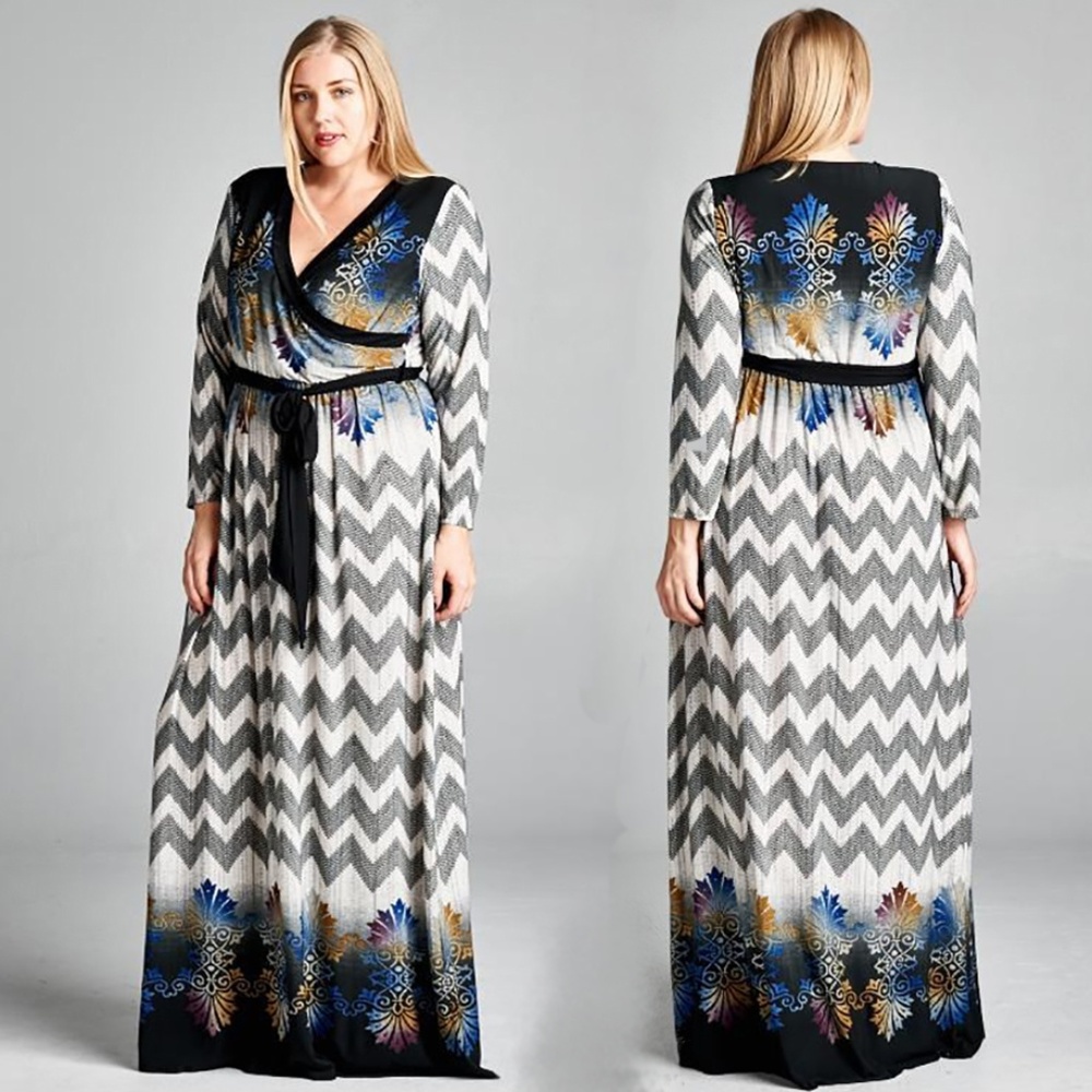 Plus Size Chevron Abstract Print Maxi Dress